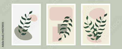 Botanical wall art vector set. Foliage line art drawing with abstract shape. Abstract Plant Art design for print, cover, wallpaper, Minimal and natural wall art. Vector illustration.
