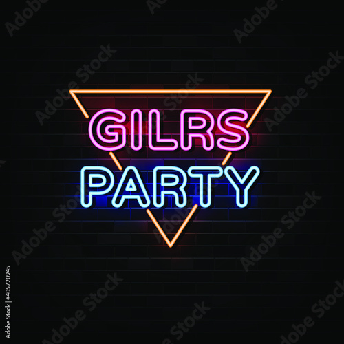 Girl Party Neon Signs Vector. Design Template Neon Style