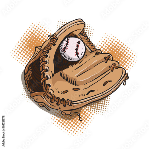 baseball glove full color hand drawing