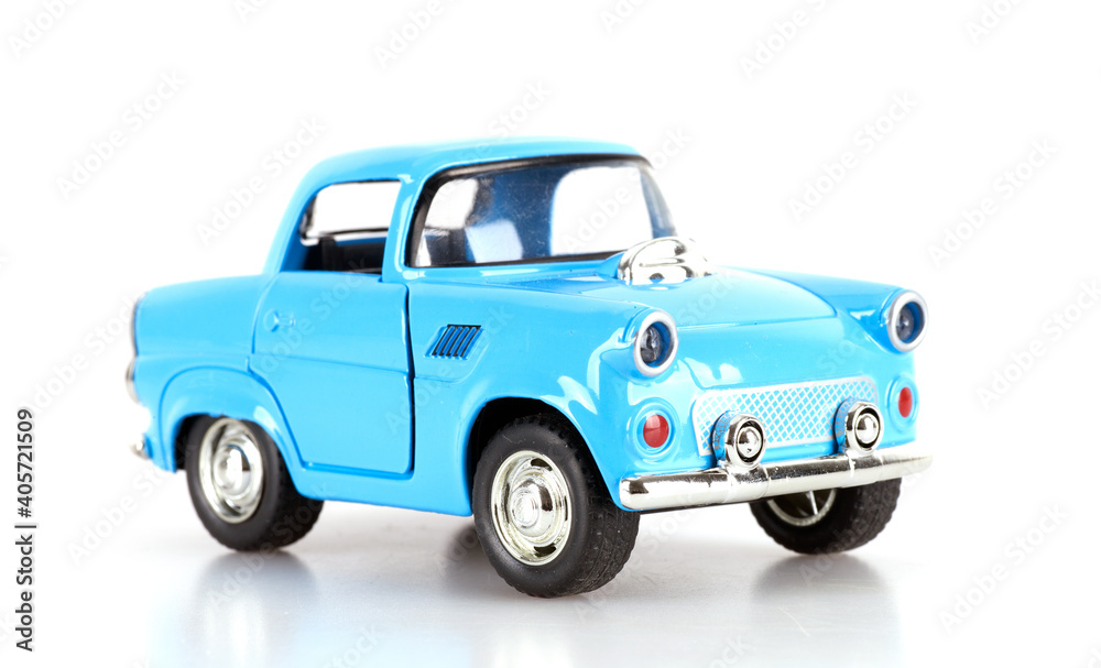 Blue car model on white background