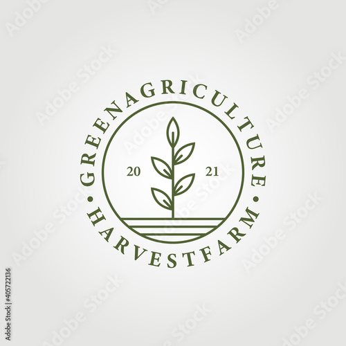 line art harvest farm logo , simple agriculture symbol , farming vector illustration design graphic