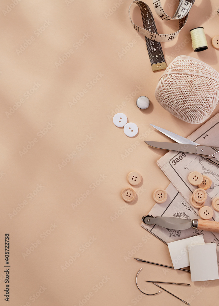 Tailoring products on a table, top view