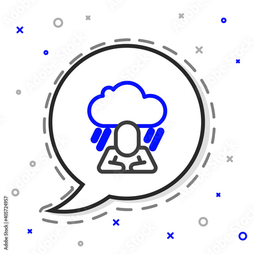 Line Depression and frustration icon isolated on white background. Man in depressive state of mind. Mental health problems. Colorful outline concept. Vector.