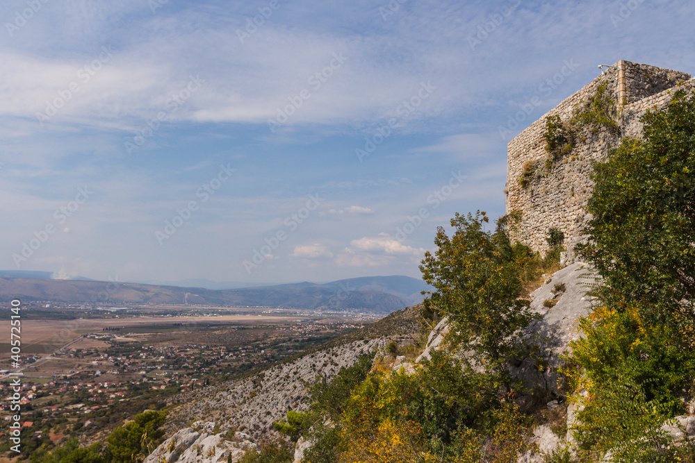Fototapeta premium View from the top of the mountain on the town of Blagaj on a sunny day. Bosnia and Herzegovina