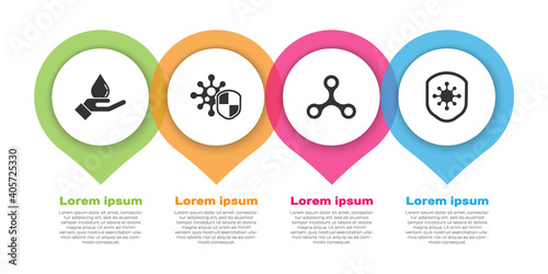 Set Washing hands with soap, Shield protecting from virus, Virus and Shield protecting from virus. Business infographic template. Vector.