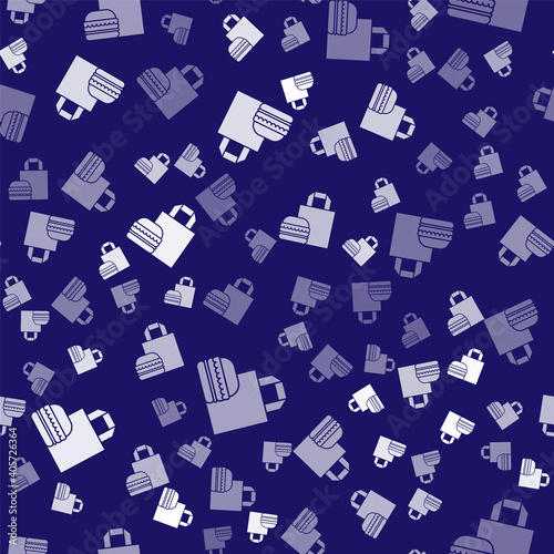 White Online ordering and burger delivery icon isolated seamless pattern on blue background. Vector Illustration.