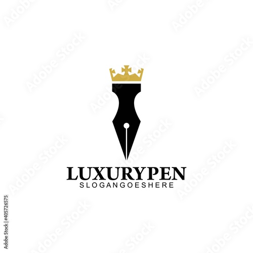 Luxury Pen with Crown Logo Template Design Vector, Emblem, Design Concept, Creative Symbol