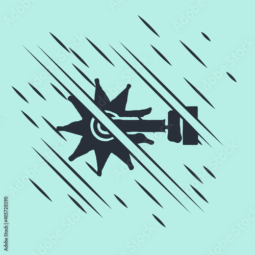 Black Cowboy horse riding spur for boot icon isolated on green background. Glitch style. Vector.