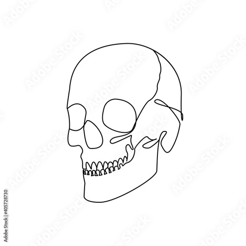 Skull Continuous One Line Drawing. Sceleton Abstract Minimal Drawing. Trendy Line Art. Minimalist Design. Vector EPS 10.