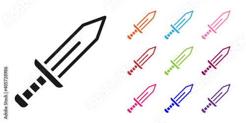 Black Sword icon isolated on white background. Medieval weapon. Set icons colorful. Vector.