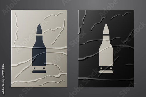 White Bullet icon isolated on crumpled paper background. Paper art style. Vector.