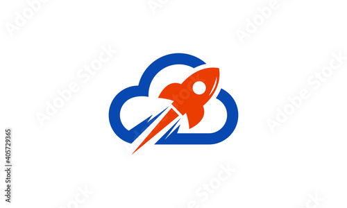 Creative Vector Illustration Logo Design. Flying Rocket Cloud Concept.