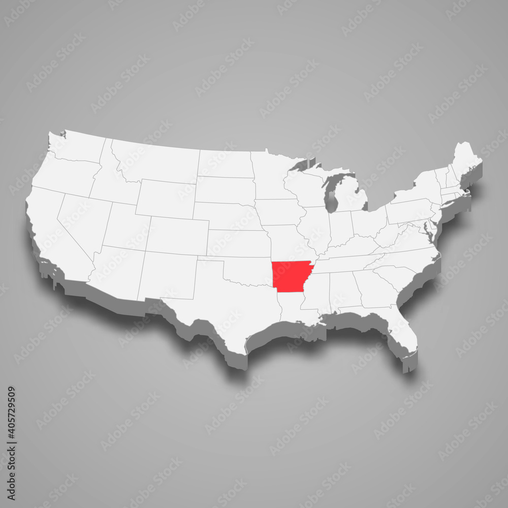 Fototapeta premium Arkansas state location within United States 3d map