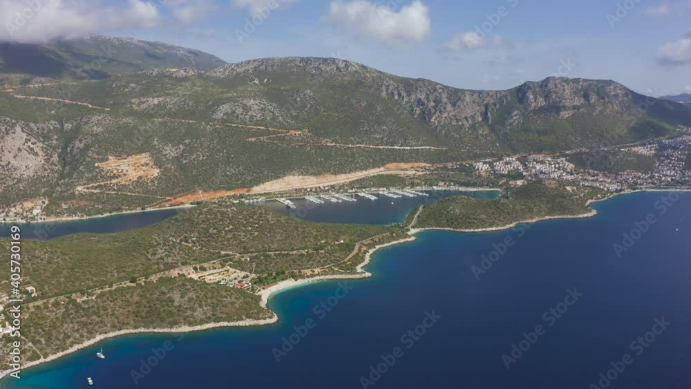 Kas is a small tourist, yachting and diving town and a district of Antalya Province of Turkey. Aerial view 4K. Kas is a small tourist, yachting and diving town and a district of Antalya Province of Turkey. Aerial view 4K.