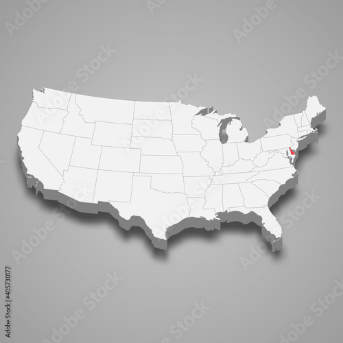 Delaware state location within United States 3d map