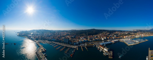 Aerial view of Riveira town in Galicia