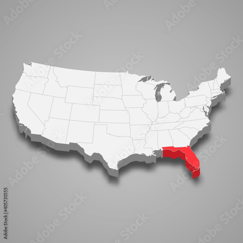 Florida state location within United States 3d map