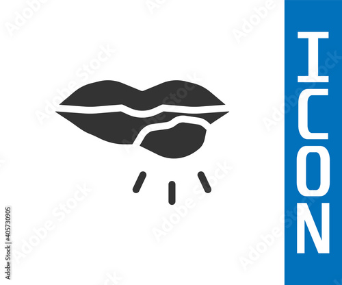 Grey Herpes lip icon isolated on white background. Herpes simplex virus. Labial infection inflammation symbol. Vector.