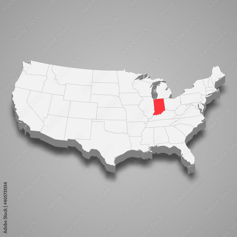Fototapeta premium Indiana state location within United States 3d map