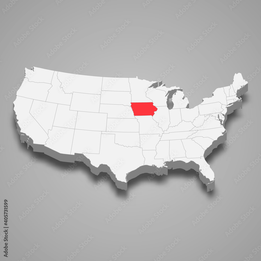Iowa state location within United States 3d map