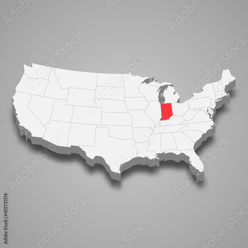 Indiana state location within United States 3d map