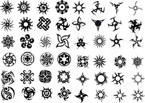  Abstract tattoo  vector graphics of symbols and elements. Isolated.