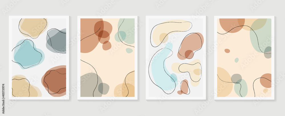 Abstract wall arts vector collection.  Earth tones organic shape Art brush design for wall framed prints, canvas prints, poster, home decor, cover, wallpaper. Vector illustration