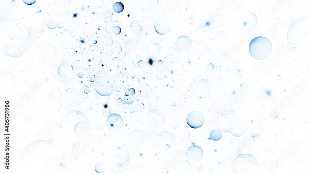Abstract chaotic blue drops on white background. Digital fractal art. 3d rendering.