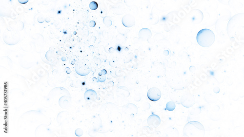 Abstract chaotic blue drops on white background. Digital fractal art. 3d rendering.