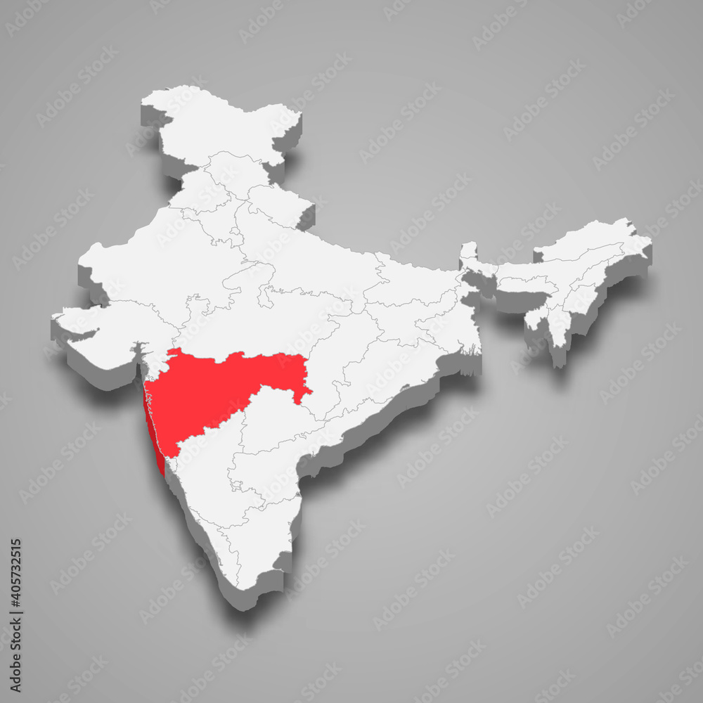Maharashtra state location within India 3d map Maharashtra state location within India 3d map