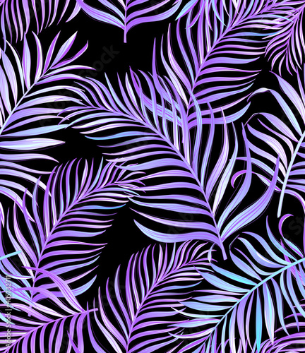 Tropical vector pattern with palm leaves.Trendy summer print. Exotic seamless background.