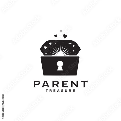 Parenting logo with treasure chest icon template