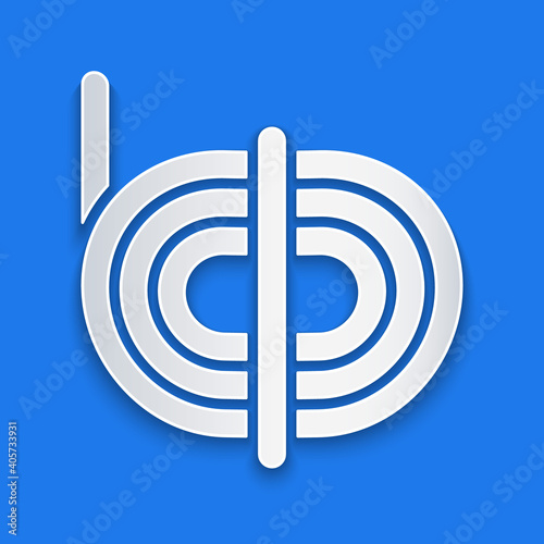 Paper cut Climber rope icon isolated on blue background. Extreme sport. Sport equipment. Paper art style. Vector.