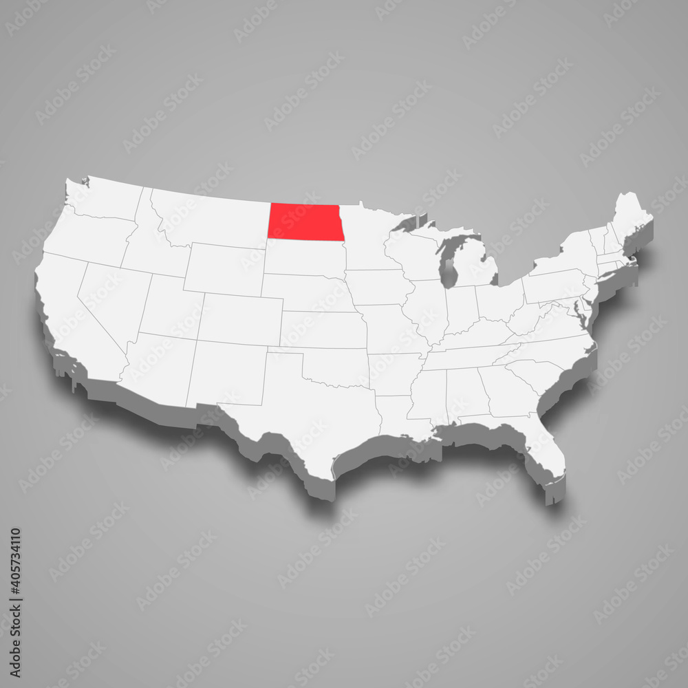 Fototapeta premium North Dakota state location within United States 3d map