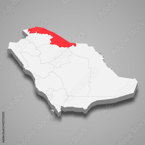 Northern Borders region location within Saudi Arabia 3d map