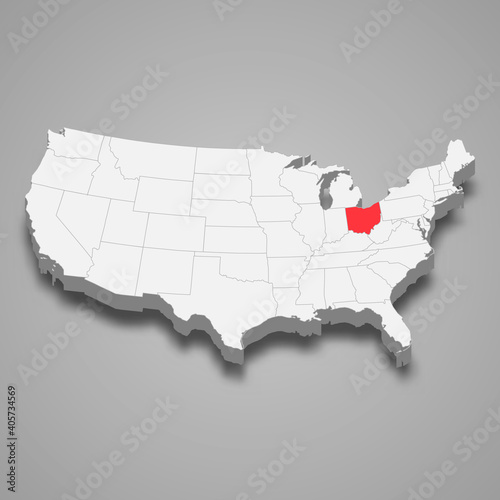 Ohio state location within United States 3d map
