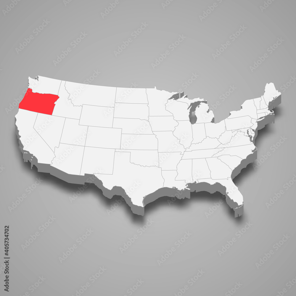 Oregon state location within United States 3d map