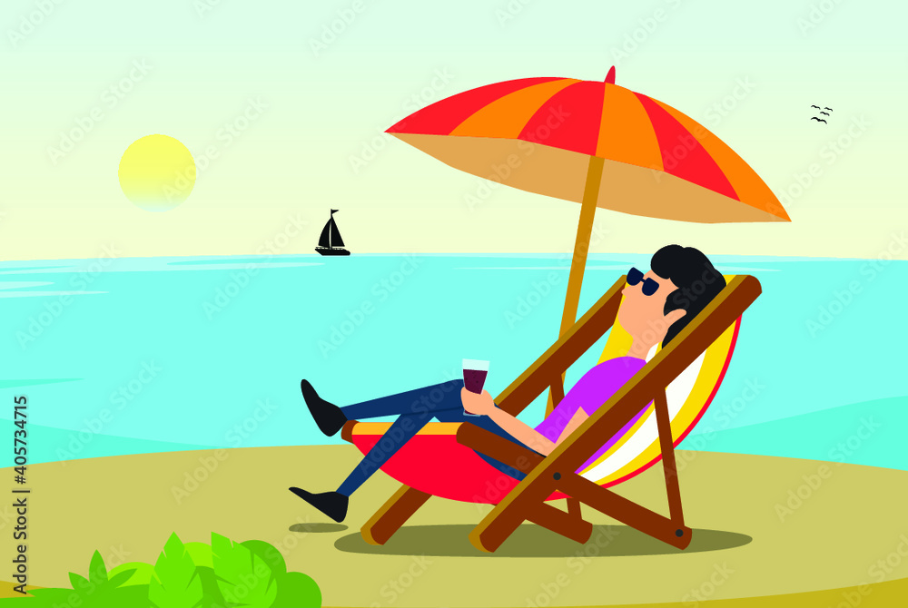 Man relaxing on beach holiday concept vector design