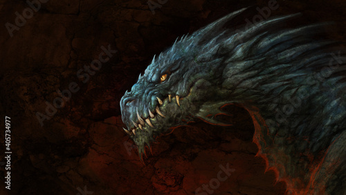 Fierce dragon head - digital illustration
