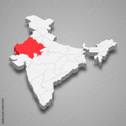 Rajasthan state location within India 3d map
