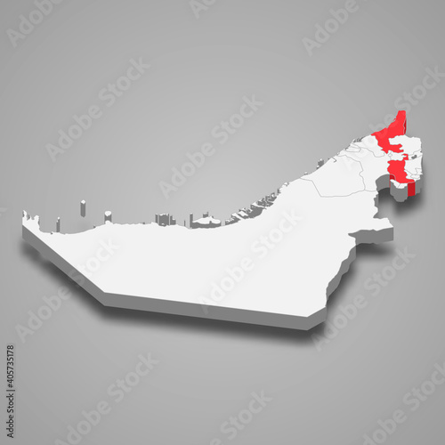 Ras Al Khaimah emirate location within United Arab Emirates 3d map