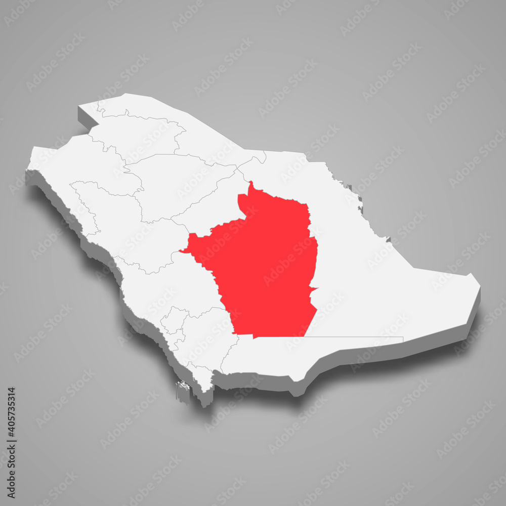 Fototapeta premium Riyadh region location within Saudi Arabia 3d map