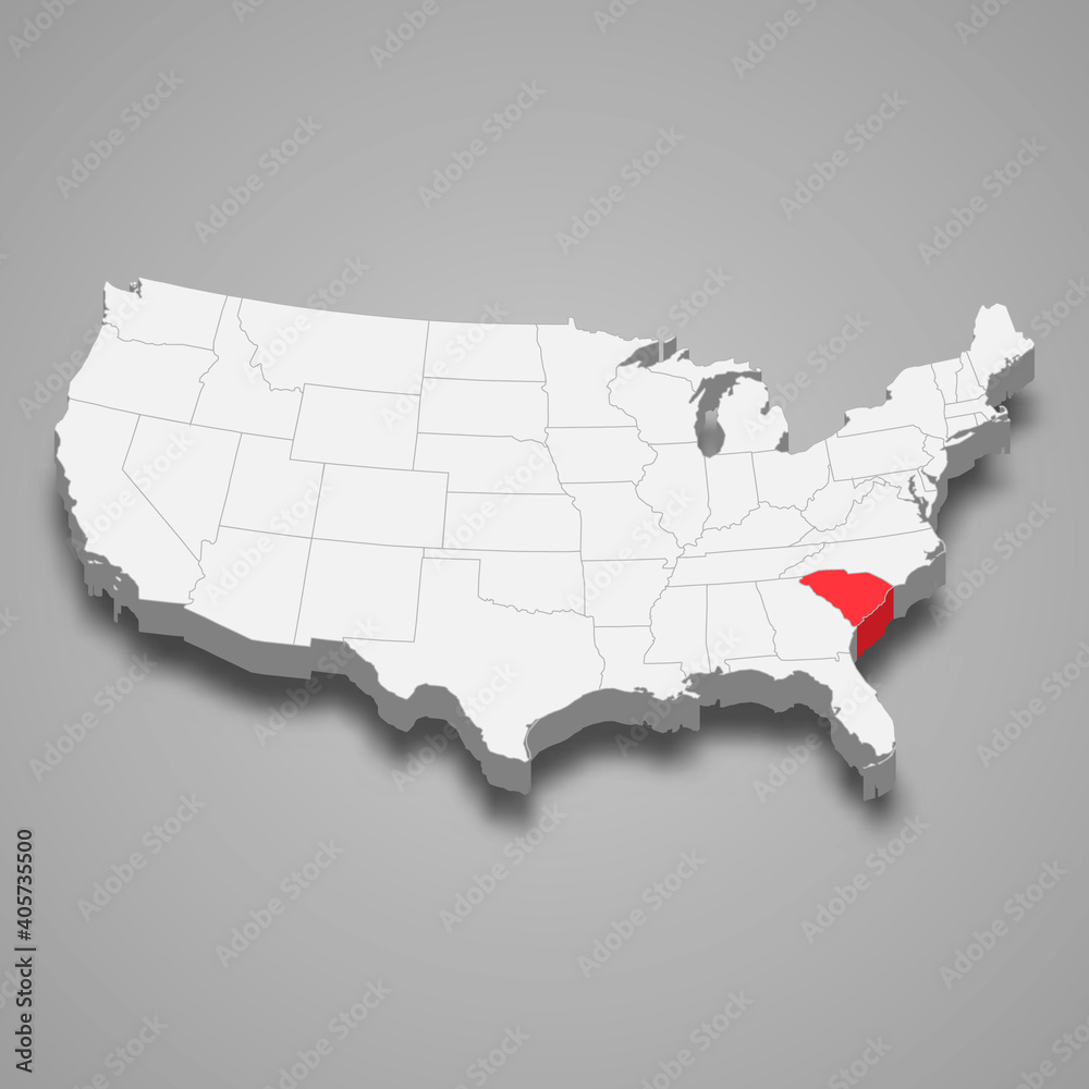 Fototapeta premium South Carolina state location within United States 3d map