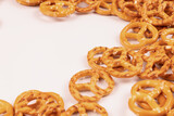 yellow pretzels folded in a corner diagonal view