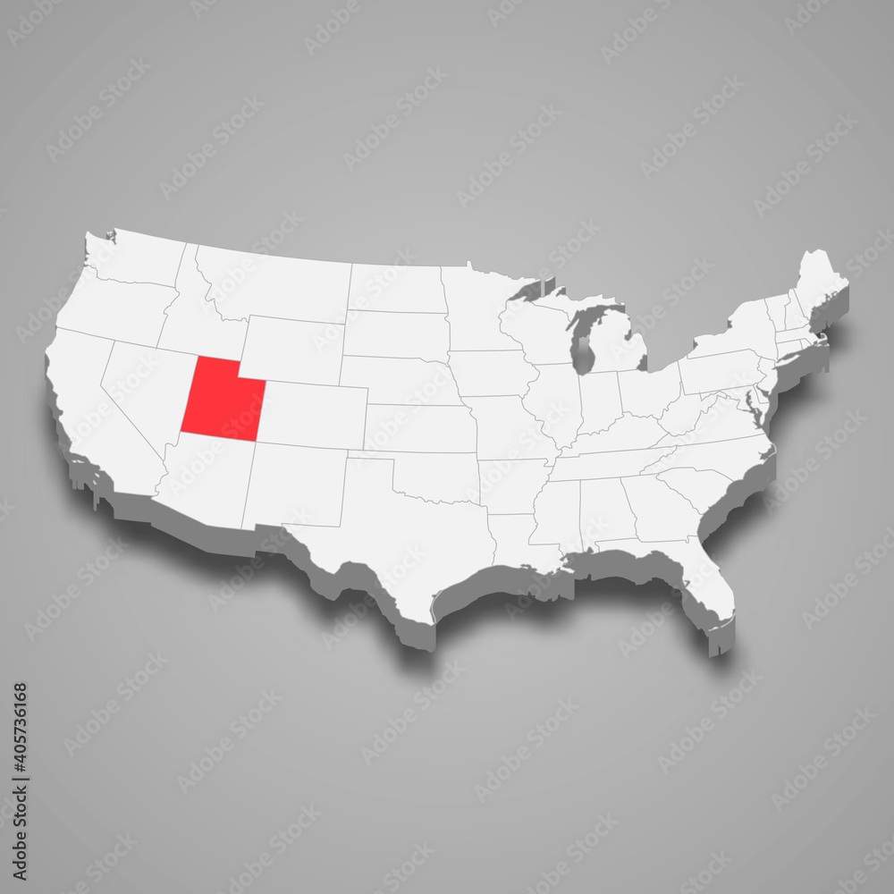 Utah state location within United States 3d map