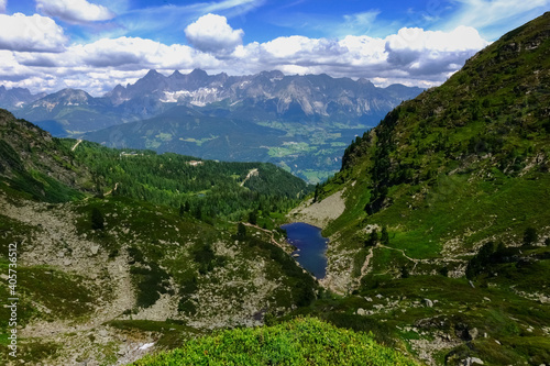 gorgeous mountain lake in the mountains while hiking