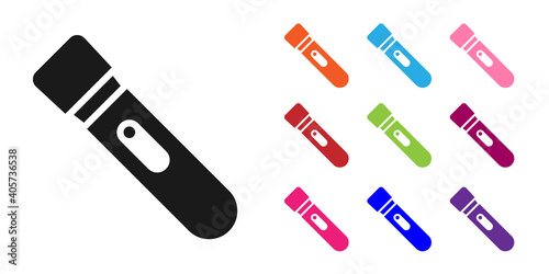 Black Flashlight icon isolated on white background. Set icons colorful. Vector.