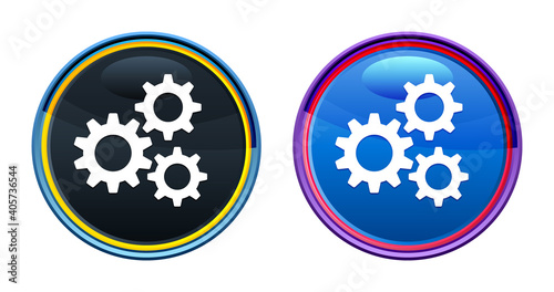 Settings gears icon artistic glassy round buton set illustration