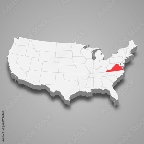 Virginia state location within United States 3d map