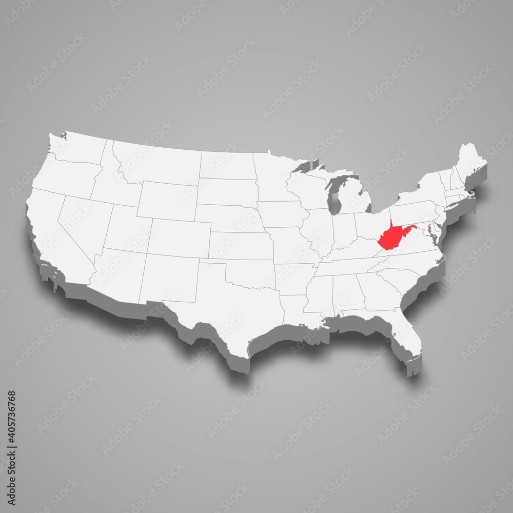 Fototapeta premium West Virginia state location within United States 3d map